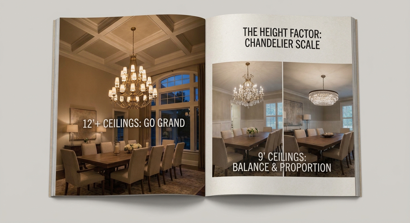 How ceiling height changes chandelier diameter choices in formal dining rooms